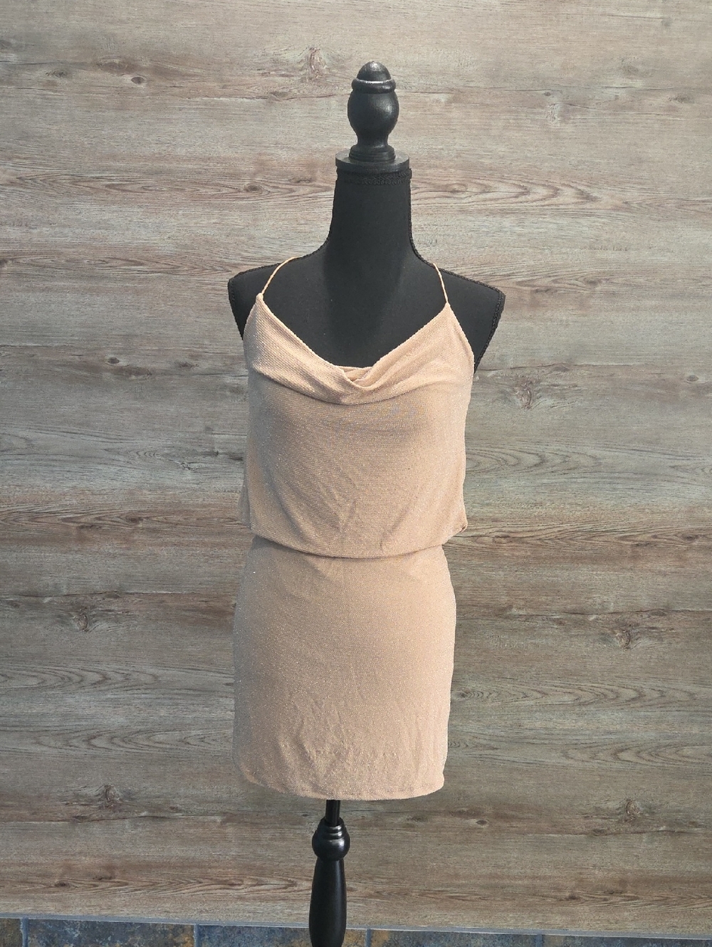 Almost Famous Beige Cowl Neck Mini Dress